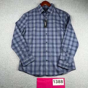 Express Slim Fit Shirt Blue Plaid Casual Button Up Long Sleeve Mens M New NWT